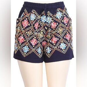 GM Fashion USA - Colorful Floral Print Navy Blue Shorts